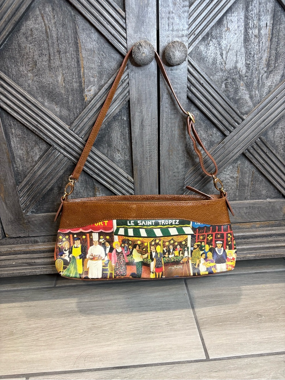Icon Los Angeles Artist Famous Painting Brown Leather Cross Body Shoulder Bag